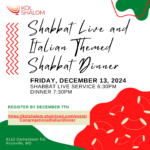 Italian Themed Shabbat Dinner following Shabbat Live